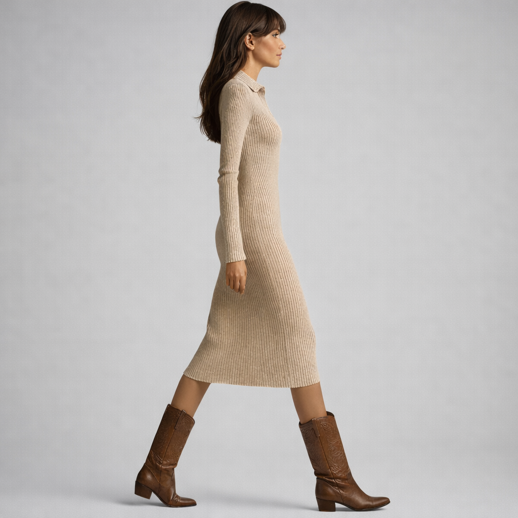 Aria ❘ Abito midi a coste con colletto