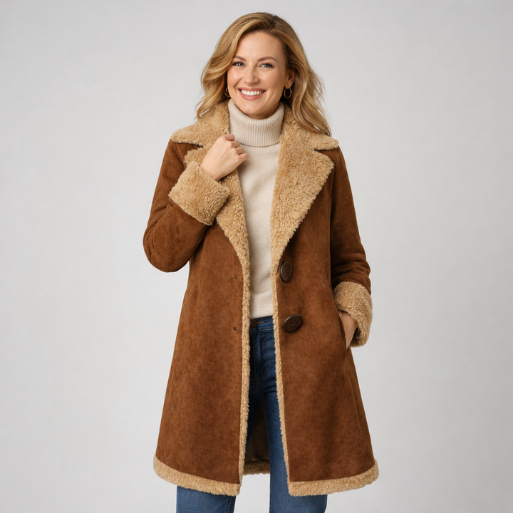 Nuvia | Cappotto Lungo Vintage con Dettagli in Pelliccia