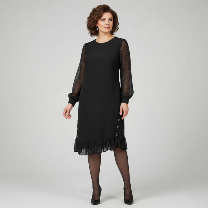 Gianna | Abito Nero Elegante con Maniche Ricamate