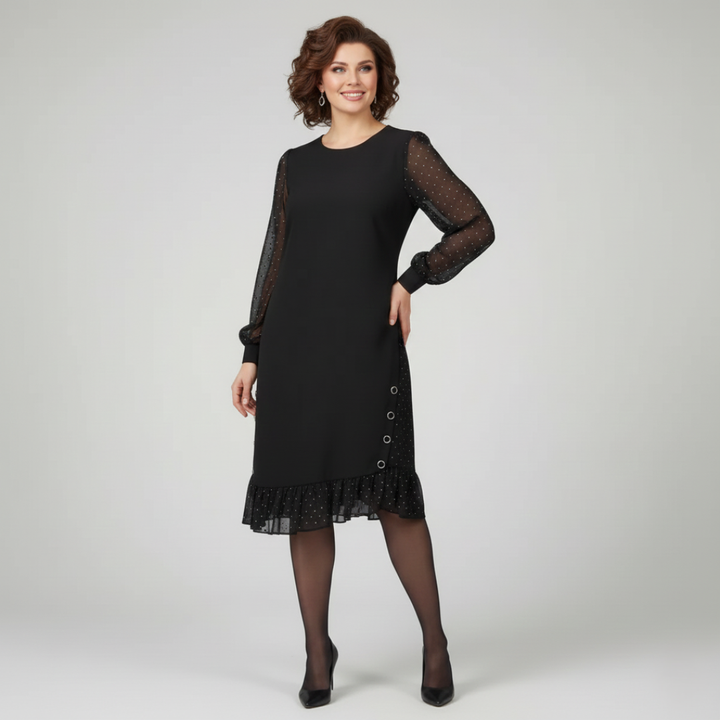 Gianna | Abito Nero Elegante con Maniche Ricamate