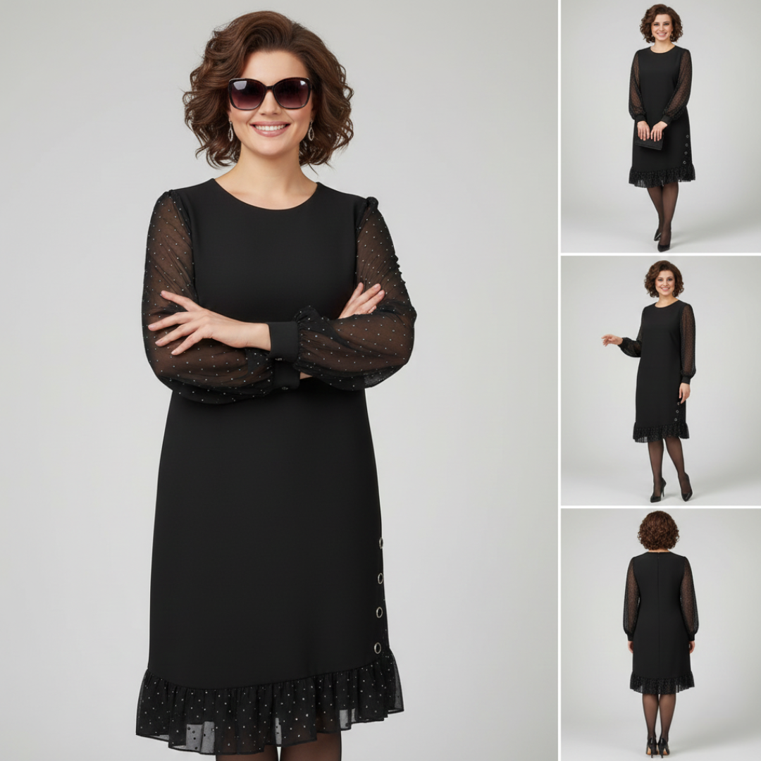 Gianna | Abito Nero Elegante con Maniche Ricamate