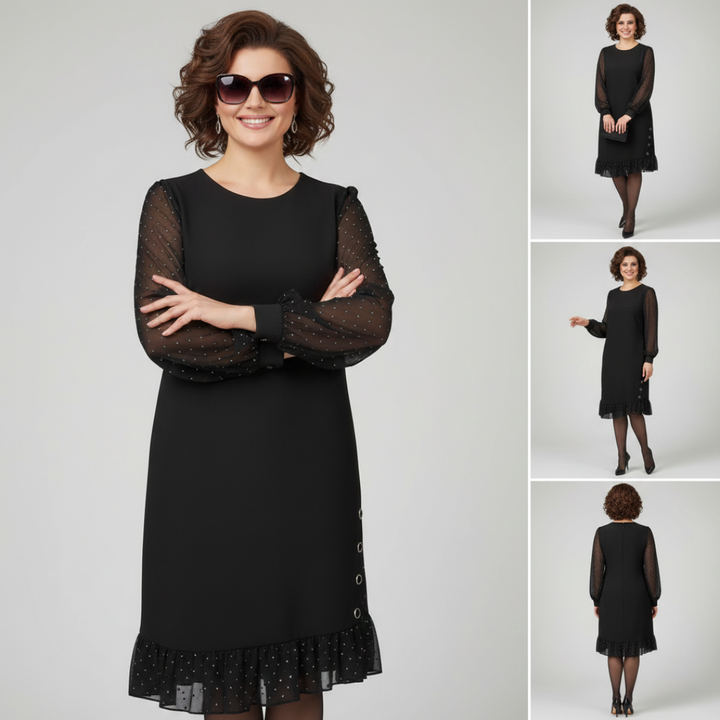 Gianna | Abito Nero Elegante con Maniche Ricamate