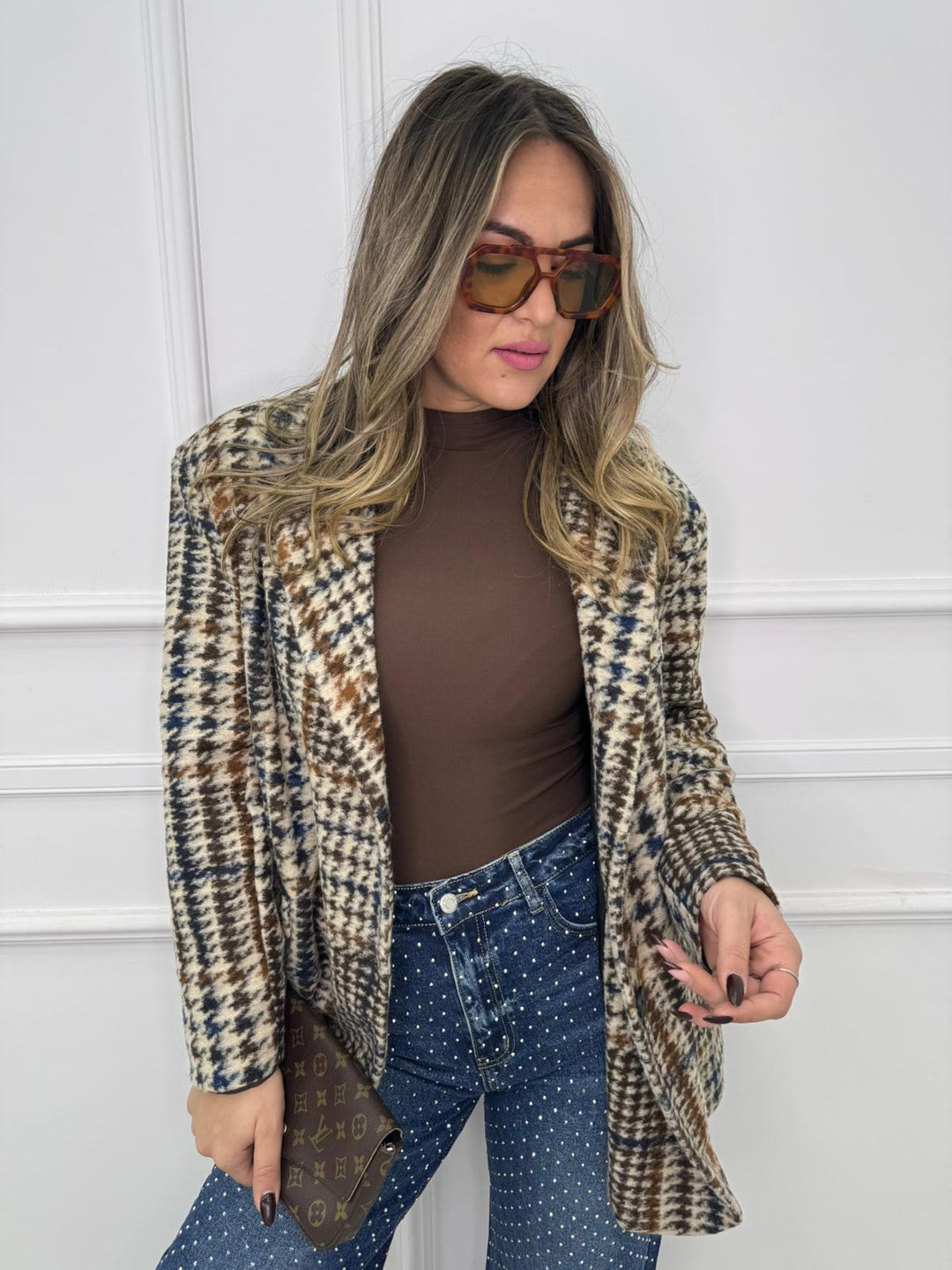 Giacca over fantasia pied de poule